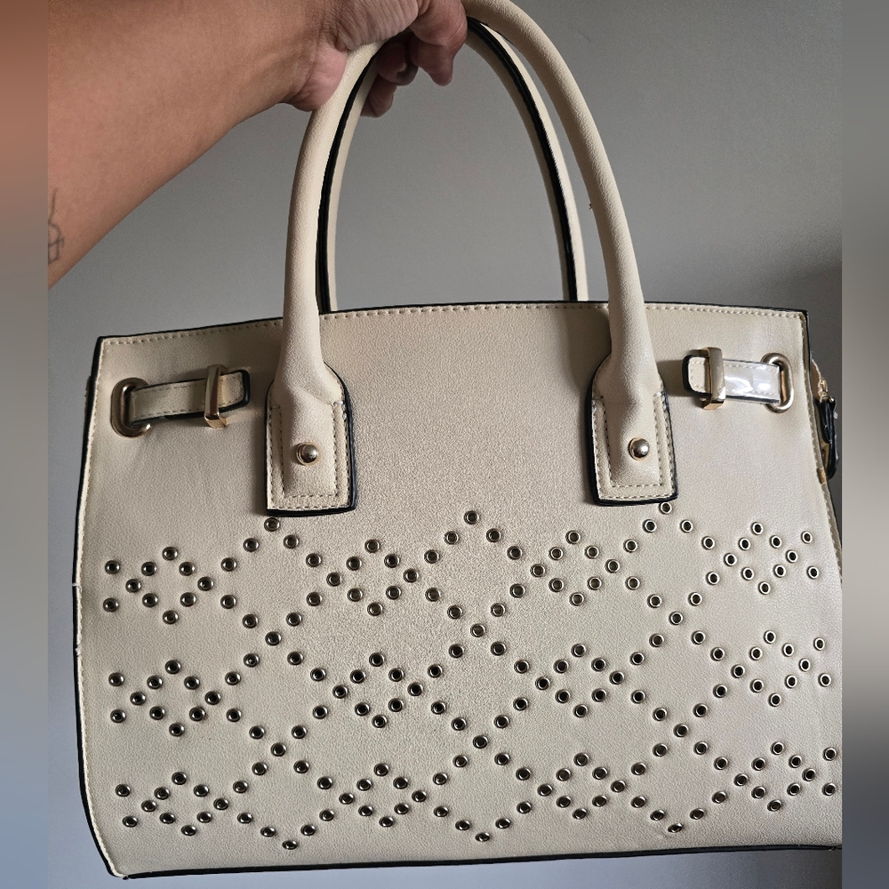 Elegant Cream Studded Handbag